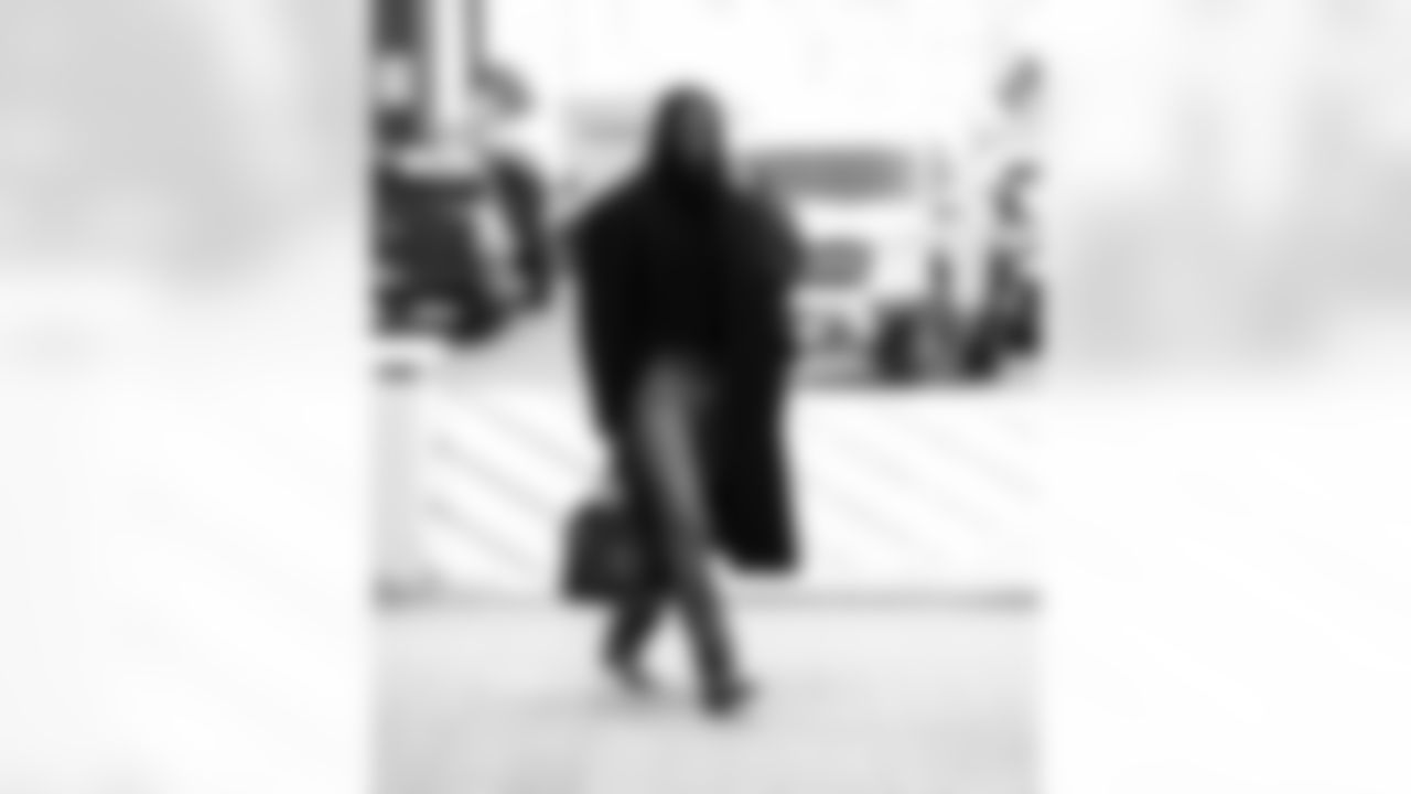 Detroit Lions edge rusher Al-Quadin Muhammad (96) arrives to an NFL football game against the Pittsburgh Steelers on Sunday, Dec. 21, 2025 in Detroit. (Jeff Nguyen/Detroit Lions via AP)