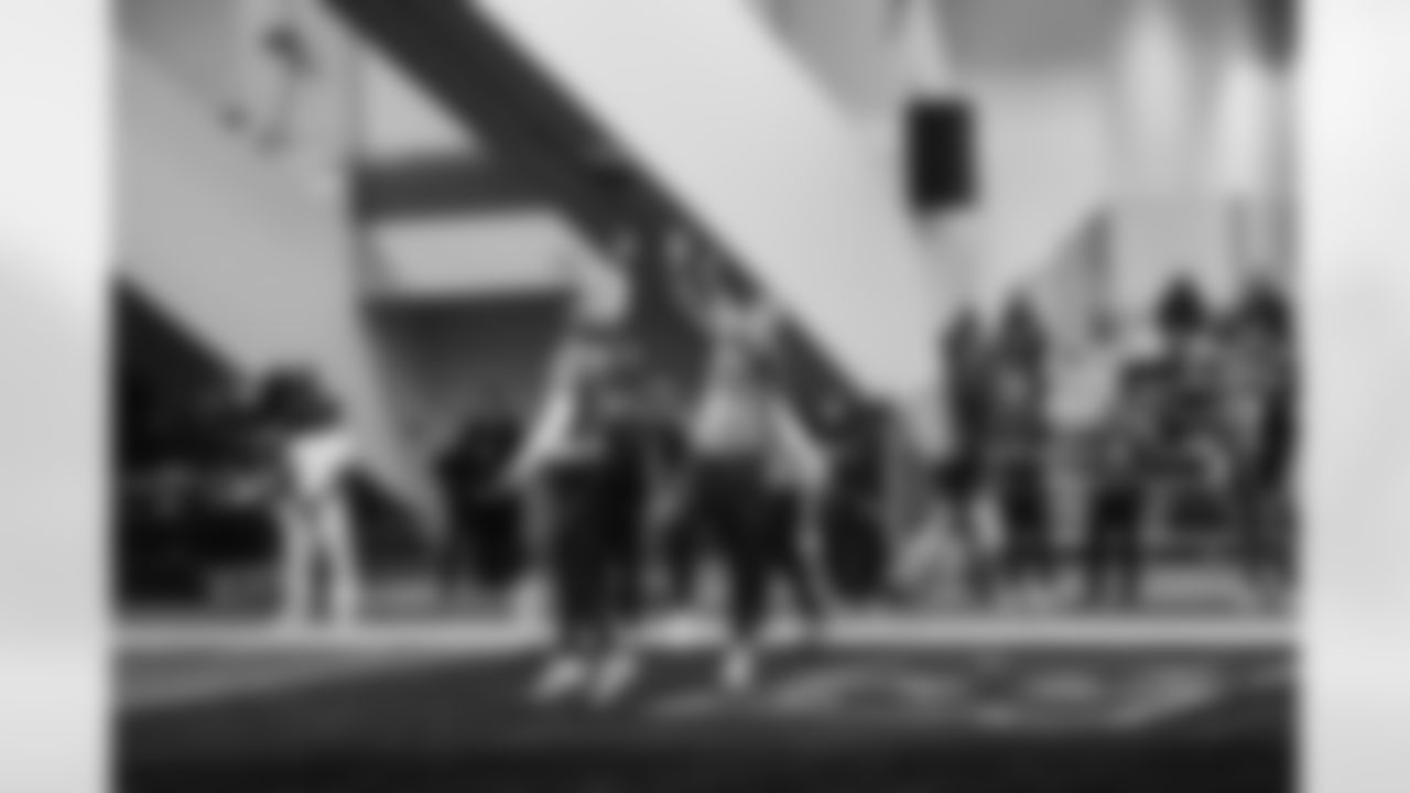 Detroit Lions quarterback Jared Goff (16) catches a touchdown pass at Pro Bowl Games practice on Feb. 2, 2026 in San Francisco, California. (Stuart Zaas/Detroit Lions)