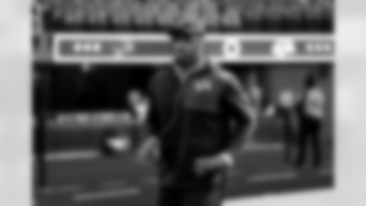 Detroit Lions edge rusher Al-Quadin Muhammad (96) before an NFL football game against the Los Angeles Rams on Sunday, Dec. 14, 2025 in Inglewood, Calif. (Jeff Nguyen/Detroit Lions via AP)