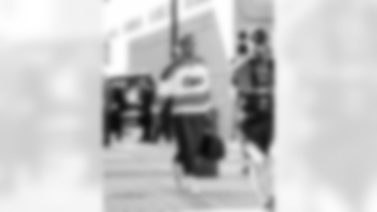 Detroit Lions wide receiver Amon-Ra St. Brown (14) arrives to an NFL football game against the Chicago Bears on Sunday, Sept. 14, 2025 in Detroit. (Jeff Nguyen/Detroit Lions via AP)