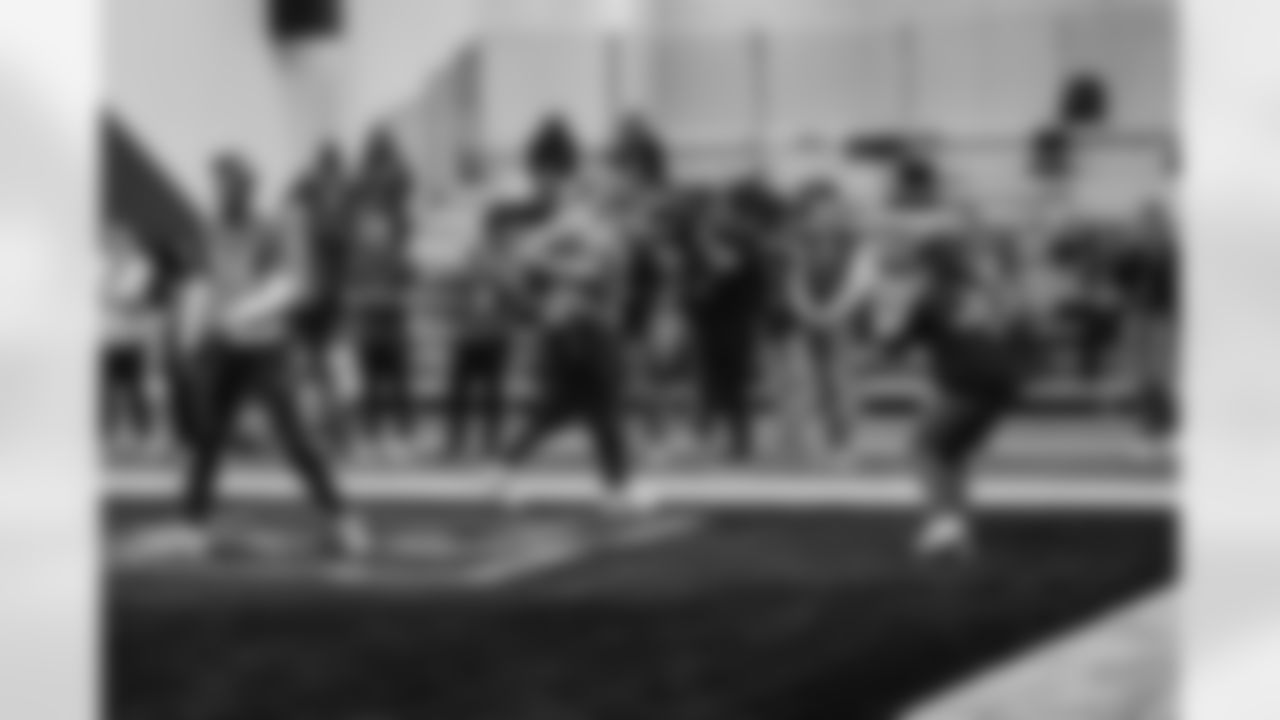 Detroit Lions quarterback Jared Goff (16) catches a touchdown pass at Pro Bowl Games practice on Feb. 2, 2026 in San Francisco, California. (Stuart Zaas/Detroit Lions)