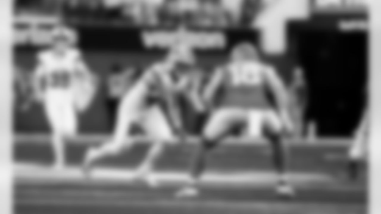 Detroit Lions linebacker Malcolm Rodriguez (44) during an NFL football game against the Los Angeles Rams on Sunday, Dec. 14, 2025 in Inglewood, Calif. (Jeff Nguyen/Detroit Lions via AP)