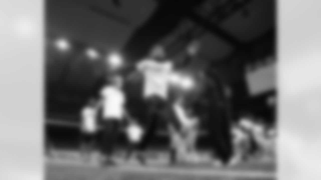 A participant participating in a drill during the Inspire Change Football Clinic at Ford Field on Dec. 9, 2025 in Detroit. (Izzy Rincon/Detroit Lions)