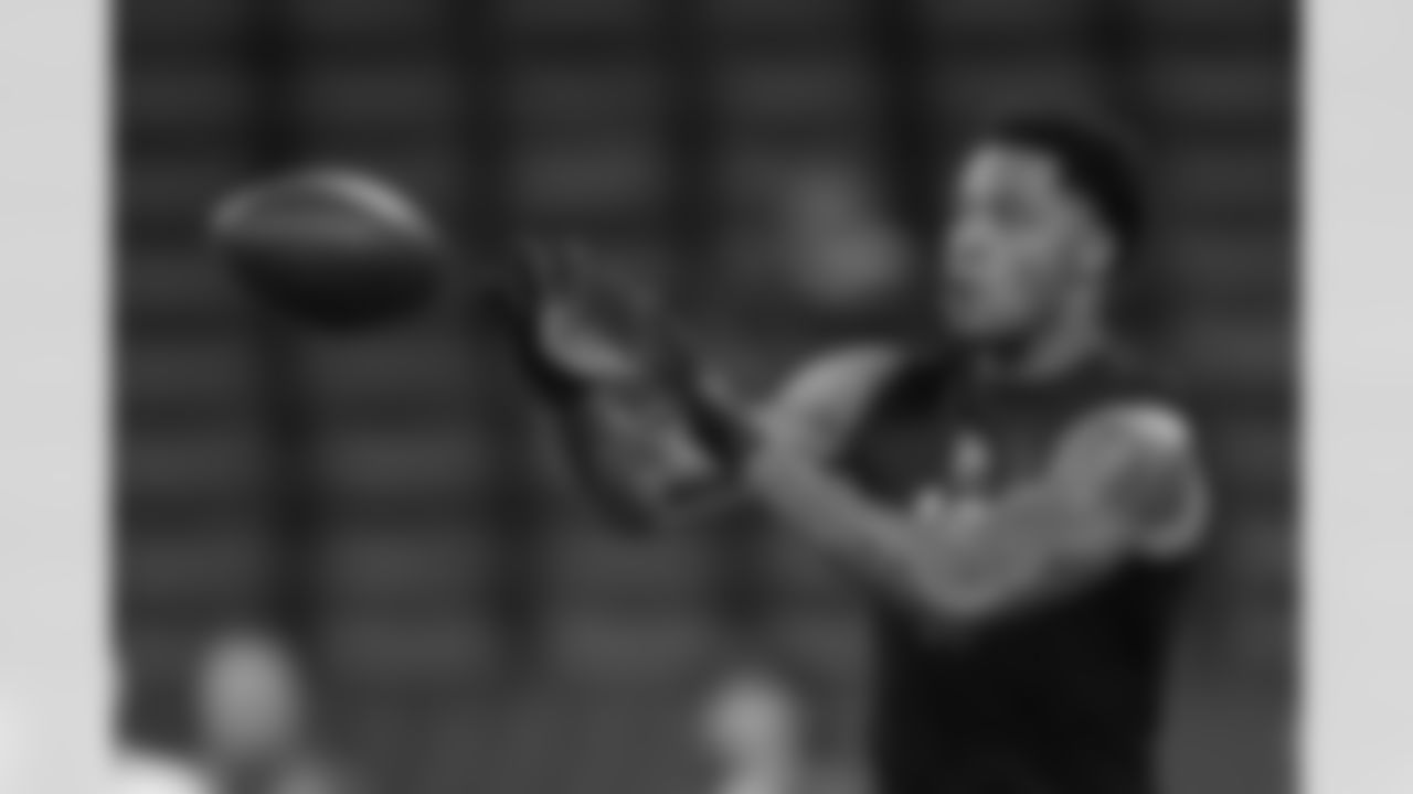 Miami wide receiver CJ Daniels (18) runs a drill at the NFL football scouting combine in Indianapolis, Saturday, Feb. 28, 2026. (AP Photo/Julio Cortez)