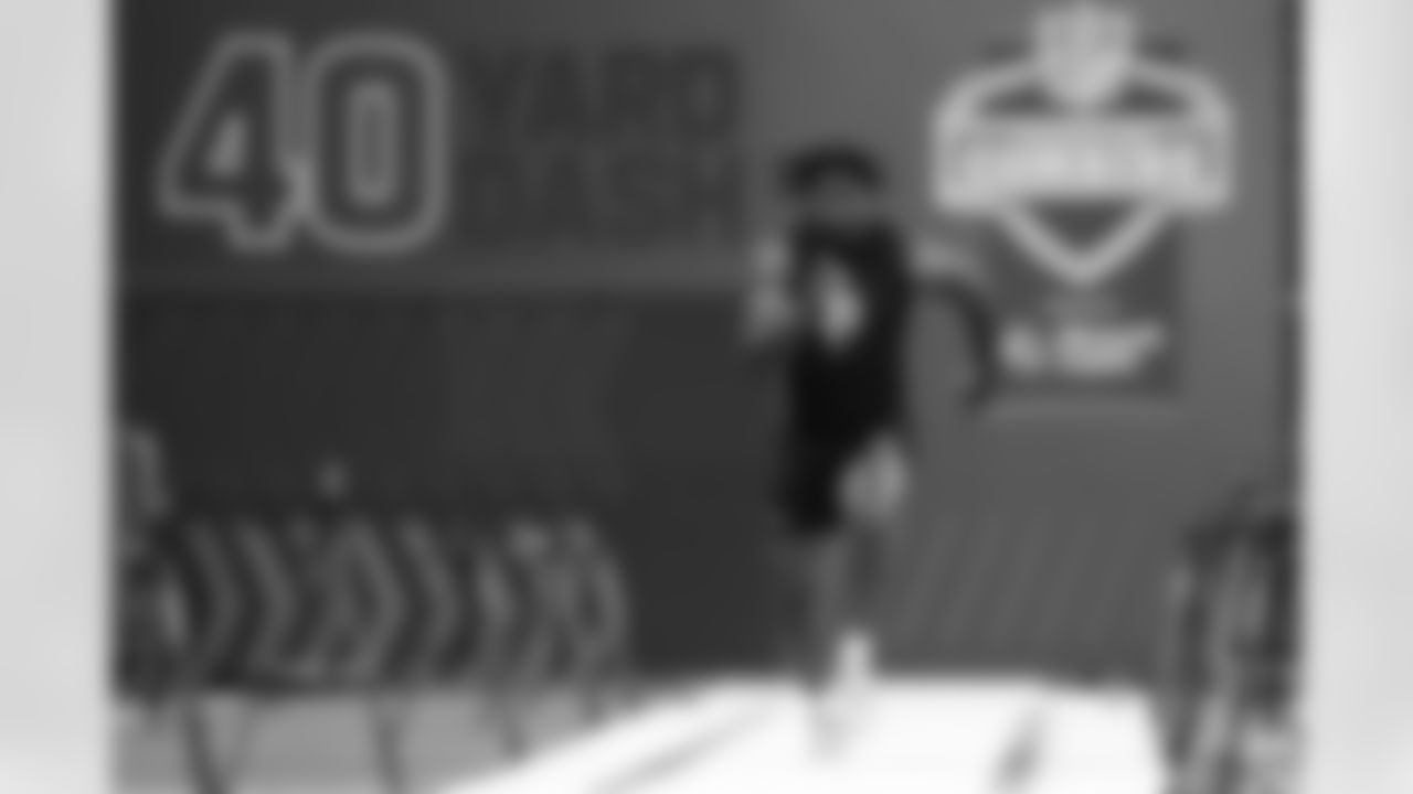 Texas Tech defensive lineman David Bailey (31) runs the 40-yard dash at the NFL football scouting combine in Indianapolis, Thursday, Feb. 26, 2026. (AP Photo/Julio Cortez)