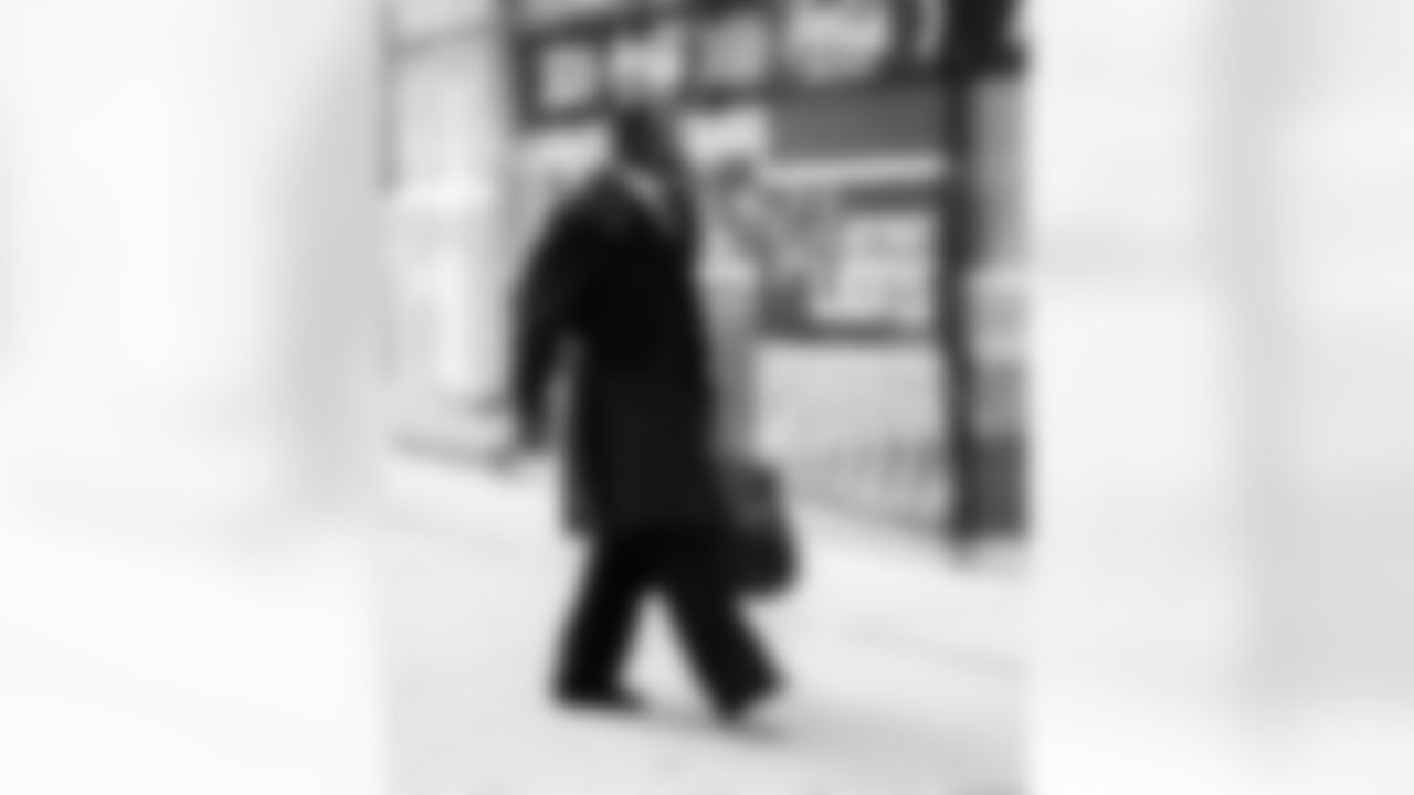 Detroit Lions edge rusher Al-Quadin Muhammad (96) arrives to an NFL football game against the Green Bay Packers on Thursday, Nov. 27, 2025 in Detroit. (Jeff Nguyen/Detroit Lions via AP)