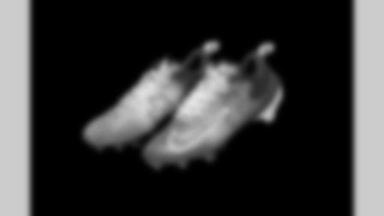 Cleats belonging to Detroit Lions running back Jacob Saylors (25) photographed at the Meijer Performance Center on Nov. 12, 2025 in Allen Park, Mich. (Jeff Nguyen/Detroit Lions)