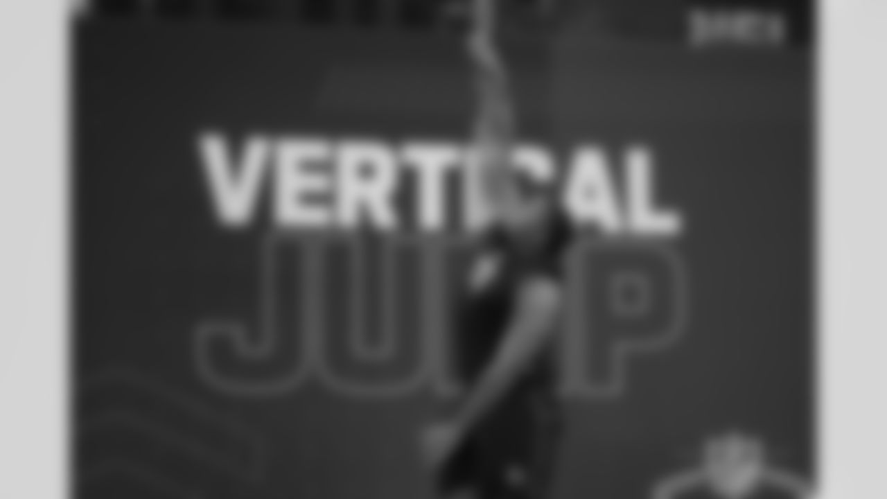 Oklahoma defensive lineman Gracen Halton (13) runs a drill at the NFL football scouting combine in Indianapolis, Thursday, Feb. 26, 2026. (AP Photo/Michael Conroy)