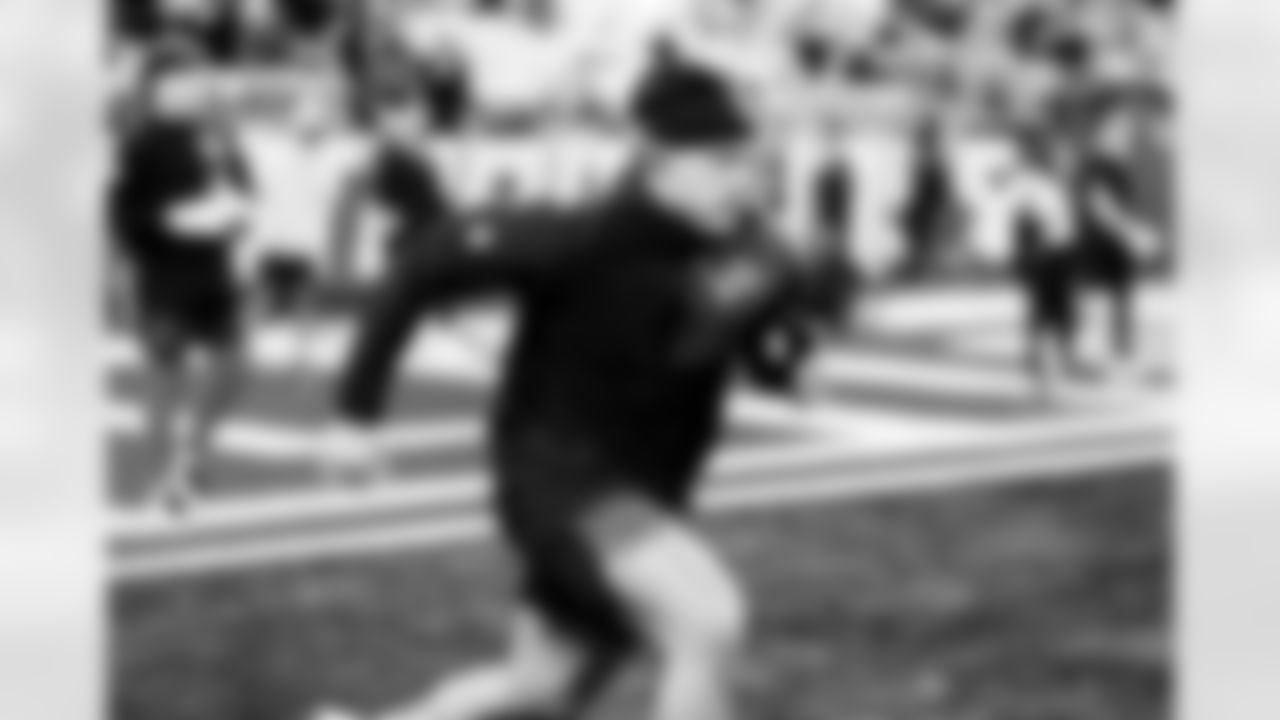 Detroit Lions linebacker Malcolm Rodriguez (44) before an NFL football game against the Pittsburgh Steelers on Sunday, Dec. 21, 2025 in Detroit. (Jeff Nguyen/Detroit Lions via AP)