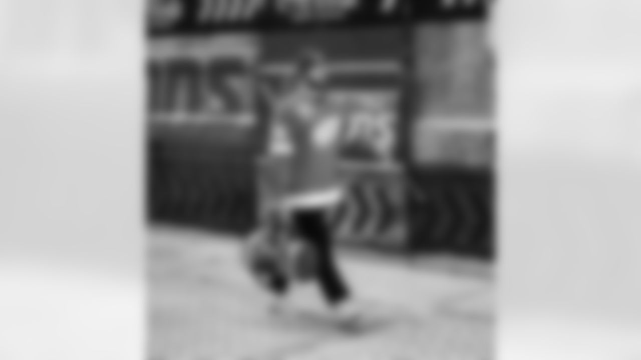 Detroit Lions long snapper Hogan Hatten (49) arrives to an NFL football game against the Dallas Cowboys on Thursday, Dec. 4, 2025 in Detroit. (Jeff Nguyen/Detroit Lions via AP)