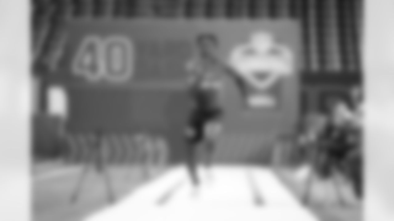 Alabama defensive back Terrion Arnold runs the 40-yard dash at the NFL football scouting combine, Friday, March 1, 2024, in Indianapolis. (AP Photo/Michael Conroy)