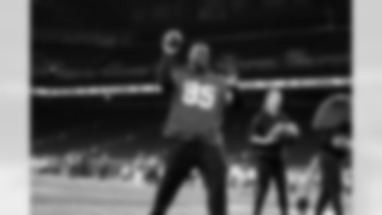 Lions Legend Martell Webb throwing a football during the Inspire Change Football Clinic at Ford Field on Dec. 9, 2025 in Detroit. (Izzy Rincon/Detroit Lions)
