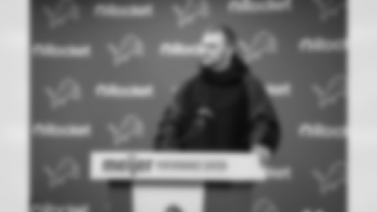 Detroit Lions edge rusher Aidan Hutchinson (97) during his press conference at the Meijer Performance Center on Oct. 30, 2025 in Allen Park, Mich. (Jeff Nguyen/Detroit Lions)