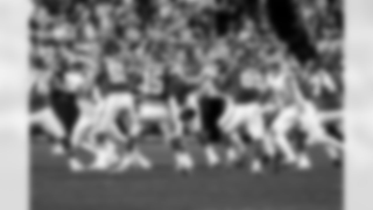 Detroit Lions edge rusher Aidan Hutchinson (97) strip sacks Kansas City Chiefs quarterback Patrick Mahomes during an NFL football game against the Kansas City Chiefs on Sunday, Oct. 12, 2025 in Kansas City, MO. (Jeff Nguyen/Detroit Lions via AP)