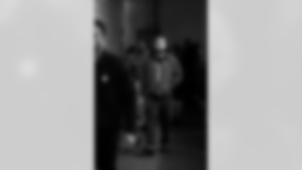 Detroit Lions linebacker Grant Stuard (15) arrives to an NFL football game against the Philadelphia Eagles on Sunday, Nov. 16, 2025 in Philadelphia. (Jeff Nguyen/Detroit Lions via AP)