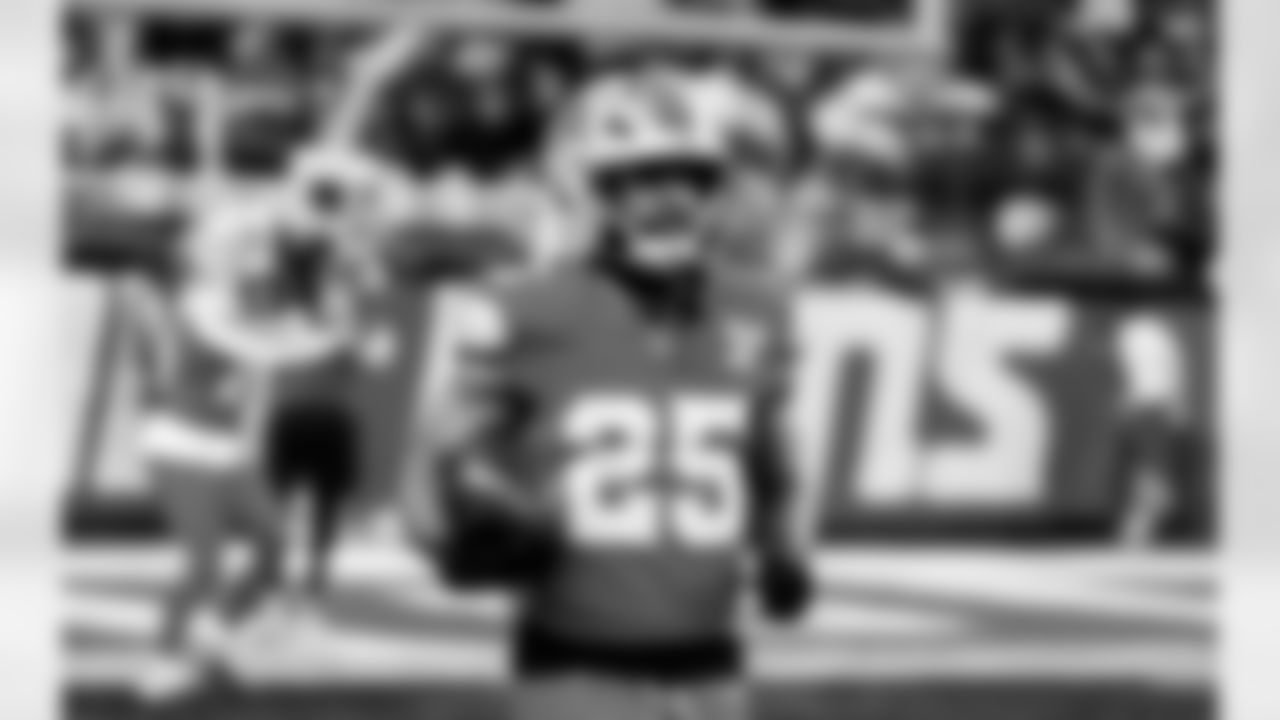 Detroit Lions running back Jacob Saylors (25) before an NFL football game against the Pittsburgh Steelers on Sunday, Dec. 21, 2025 in Detroit. (Jeff Nguyen/Detroit Lions via AP)