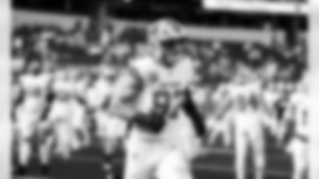 Detroit Lions edge rusher Aidan Hutchinson (97) before an NFL football game against the Los Angeles Rams on Sunday, Dec. 14, 2025 in Inglewood, Calif. (Jeff Nguyen/Detroit Lions via AP)