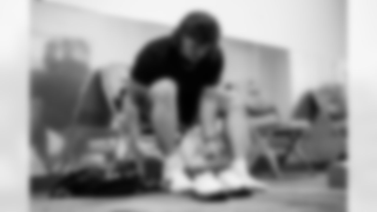 Detroit Lions offensive lineman Tate Ratledge gets fitted for equipment at the Meijer Performance Center on May 8, 2025 in Allen Park, Mich. (Jeff Nguyen/Detroit Lions)