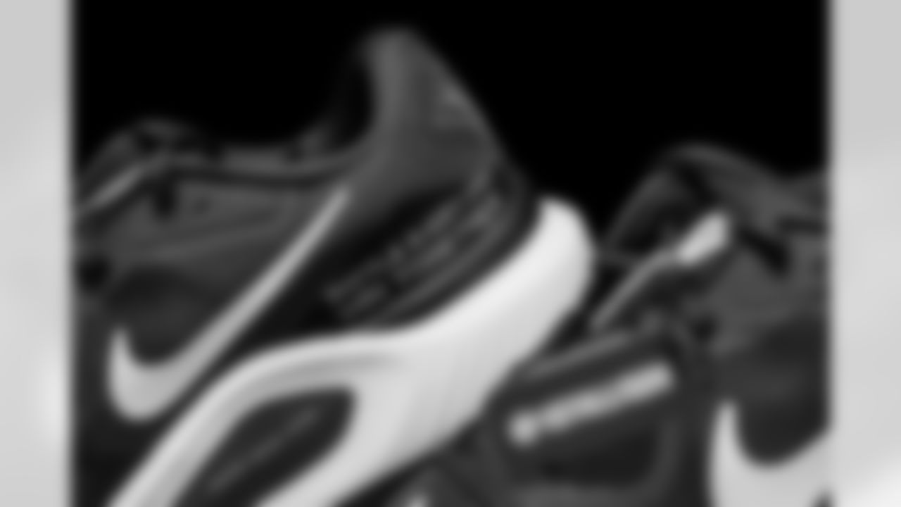 Cleats belonging to Detroit Lions run game coordinator/offensive line coach Hank Fraley photographed at the Meijer Performance Center on Nov. 12, 2025 in Allen Park, Mich. (Jeff Nguyen/Detroit Lions)