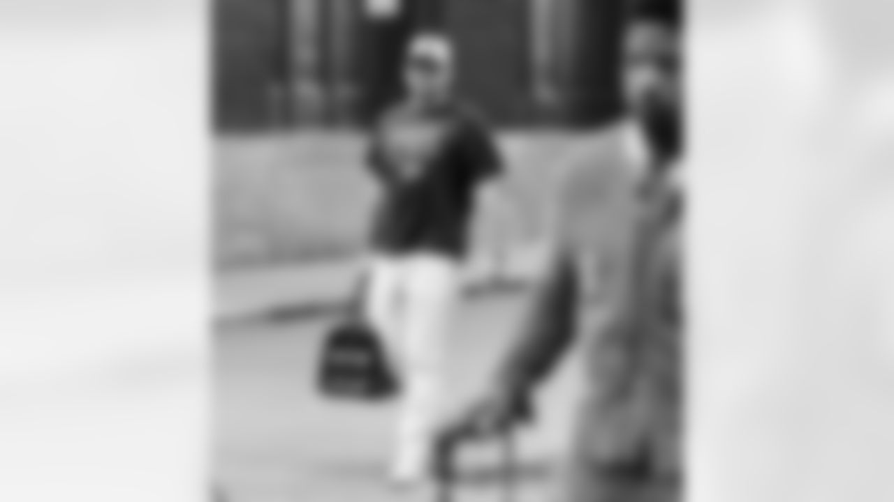 Detroit Lions long snapper Hogan Hatten (49) arrives to an NFL football game against the Pittsburgh Steelers on Sunday, Dec. 21, 2025 in Detroit. (Jeff Nguyen/Detroit Lions via AP)