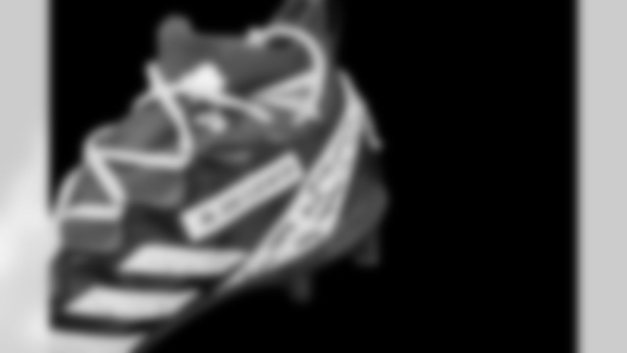 Cleats belonging to Detroit Lions wide receiver Amon-Ra St. Brown (14) photographed at the Meijer Performance Center on Nov. 21, 2025 in Allen Park, Mich. (Jeff Nguyen/Detroit Lions)