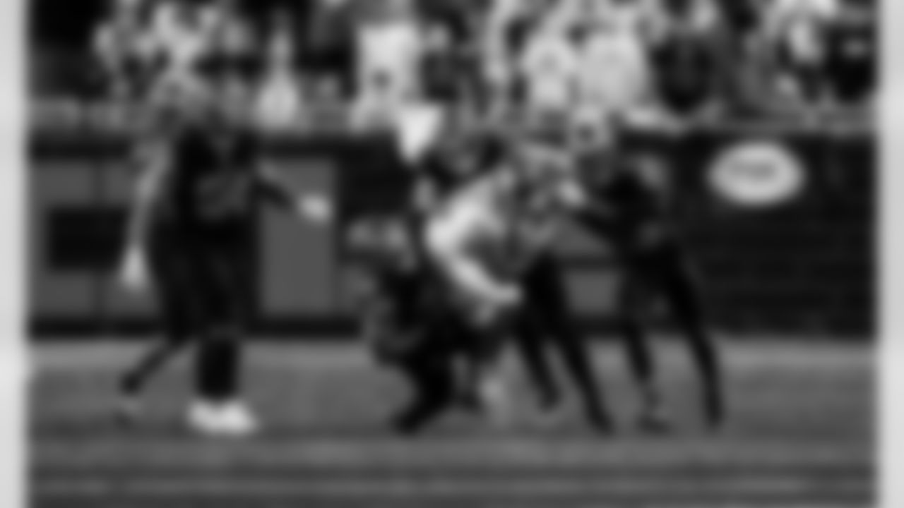 Detroit Lions linebacker Derrick Barnes (55), Detroit Lions linebacker Jack Campbell (46), and Detroit Lions cornerback Rock Ya-Sin (23) during an NFL football game against the New York Giants on Sunday, Nov. 23, 2025 in Detroit. (Jeff Nguyen/Detroit Lions via AP)