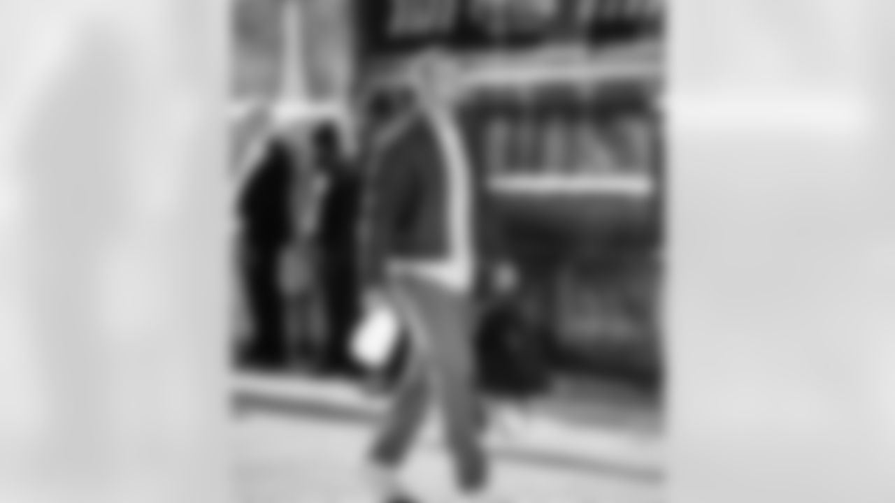 Detroit Lions edge rusher Aidan Hutchinson (97) arrives to an NFL football game against the New York Giants on Sunday, Nov. 23, 2025 in Detroit. (Jeff Nguyen/Detroit Lions via AP)