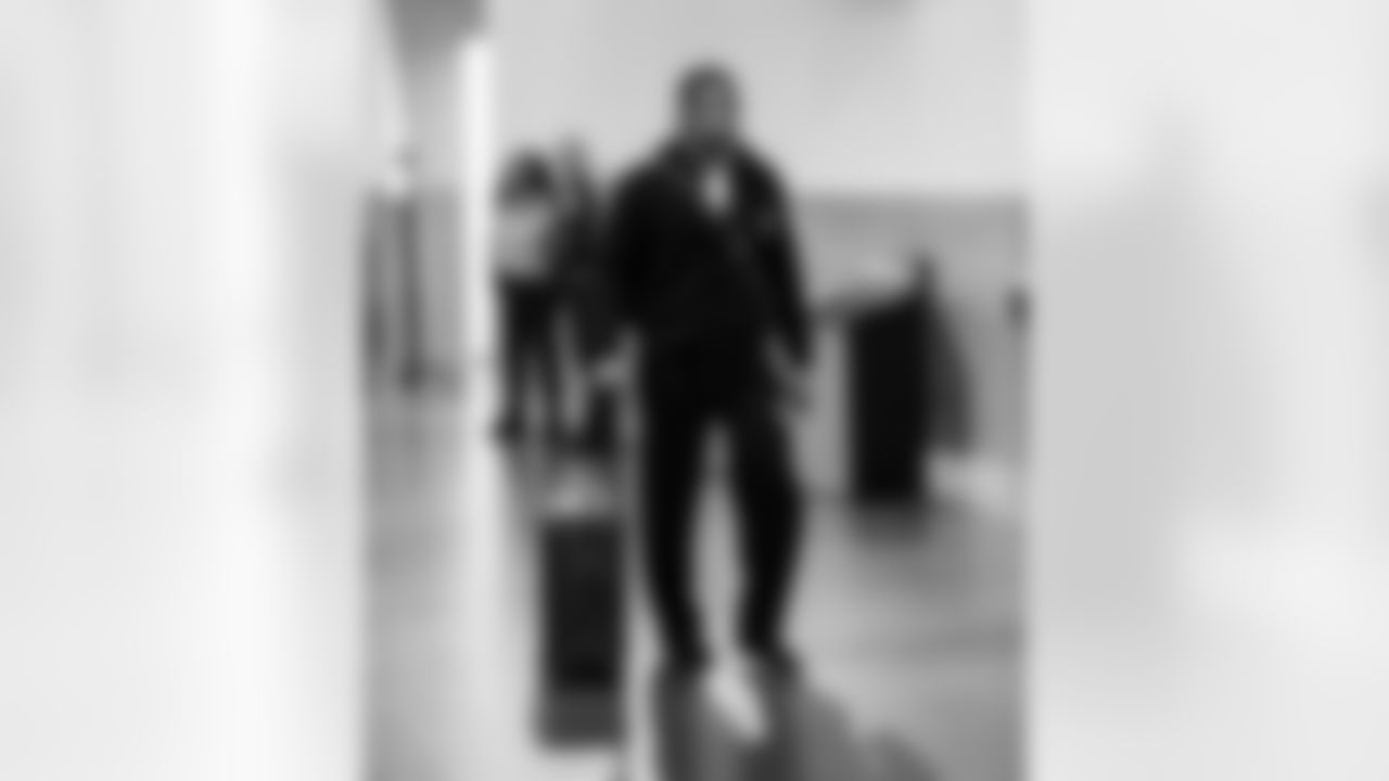 Detroit Lions edge rusher Al-Quadin Muhammad (96) arrives to an NFL football game against the Los Angeles Rams on Sunday, Dec. 14, 2025 in Inglewood, Calif. (Jeff Nguyen/Detroit Lions via AP)