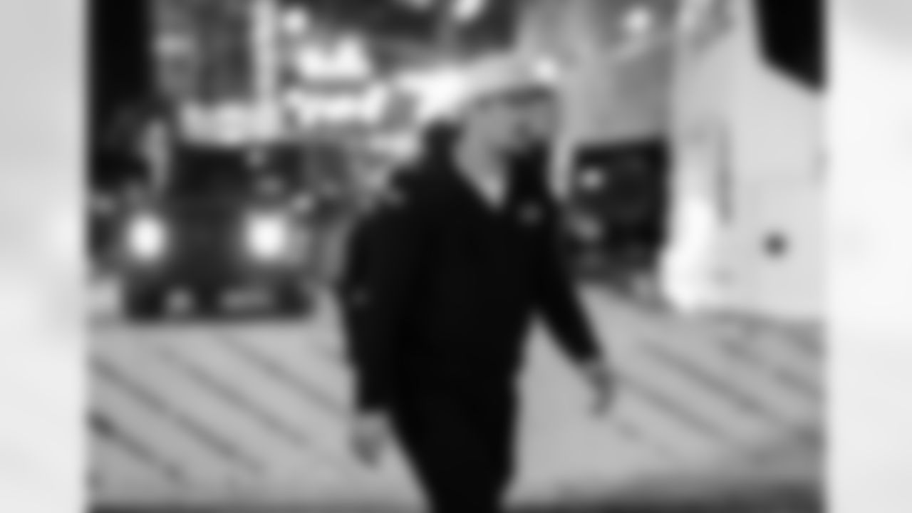 Detroit Lions linebacker Trevor Nowaske (53) arrives to an NFL football game against the Dallas Cowboys on Thursday, Dec. 4, 2025 in Detroit. (Jeff Nguyen/Detroit Lions via AP)