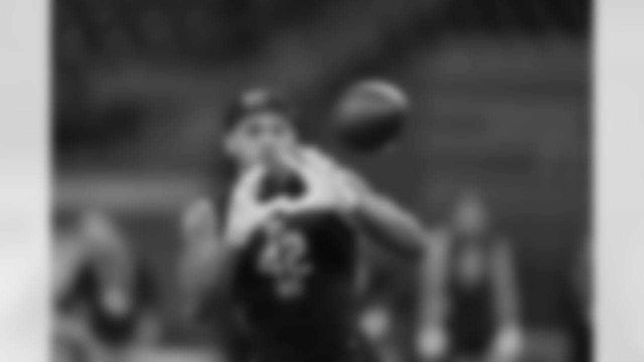 Mississippi wide receiver Harrison Wallace III (42) runs a drill at the NFL football scouting combine in Indianapolis, Saturday, Feb. 28, 2026. (AP Photo/Michael Conroy)