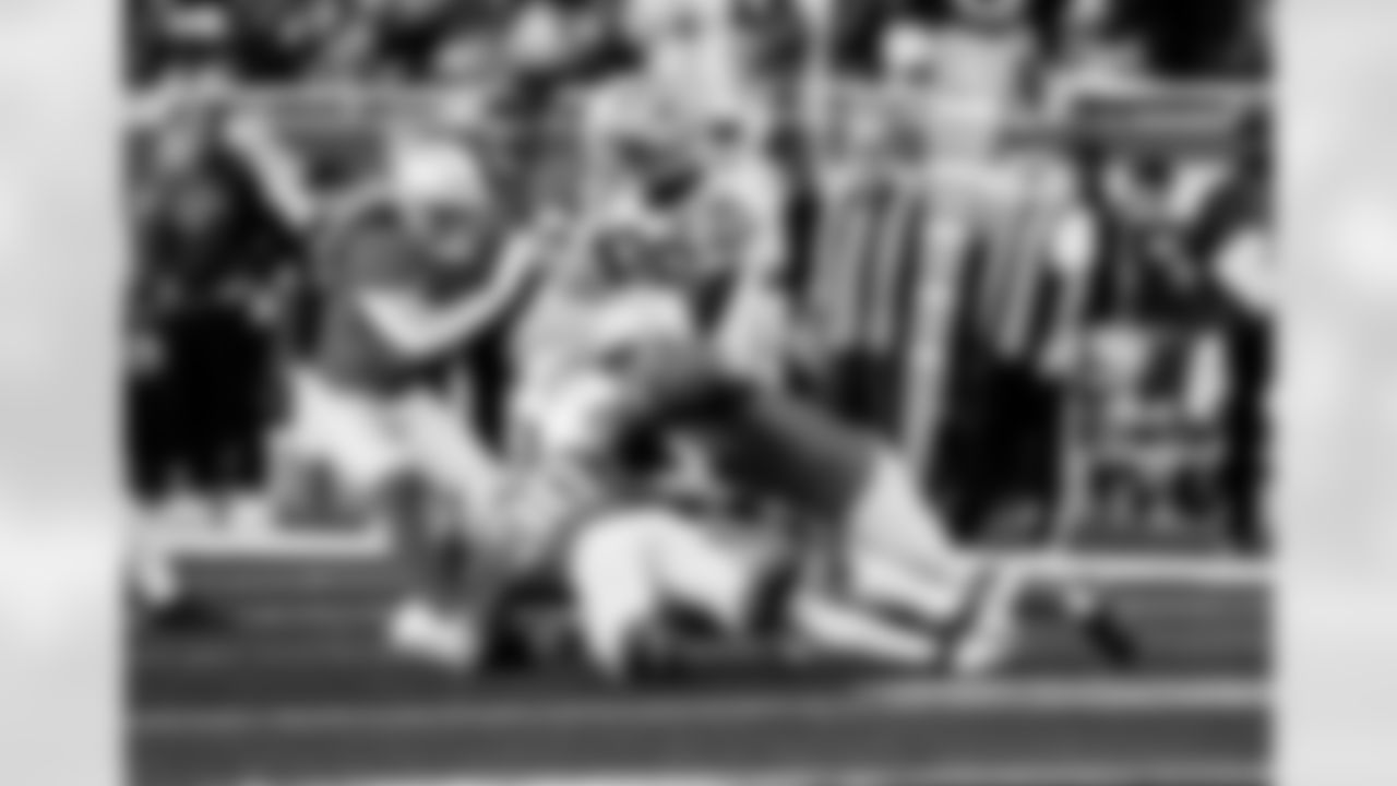 Detroit Lions linebacker Grant Stuard (15), Detroit Lions cornerback Khalil Dorsey (30), and Detroit Lions safety Daniel Thomas (2) during an NFL football game against the Green Bay Packers on Thursday, Nov. 27, 2025 in Detroit. (Jeff Nguyen/Detroit Lions via AP)