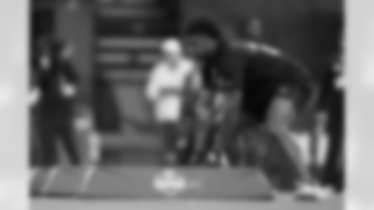 Arkansas linebacker Xavian Sorey Jr. (24) runs a drill at the NFL football scouting combine in Indianapolis, Thursday, Feb. 26, 2026. (AP Photo/Julio Cortez)