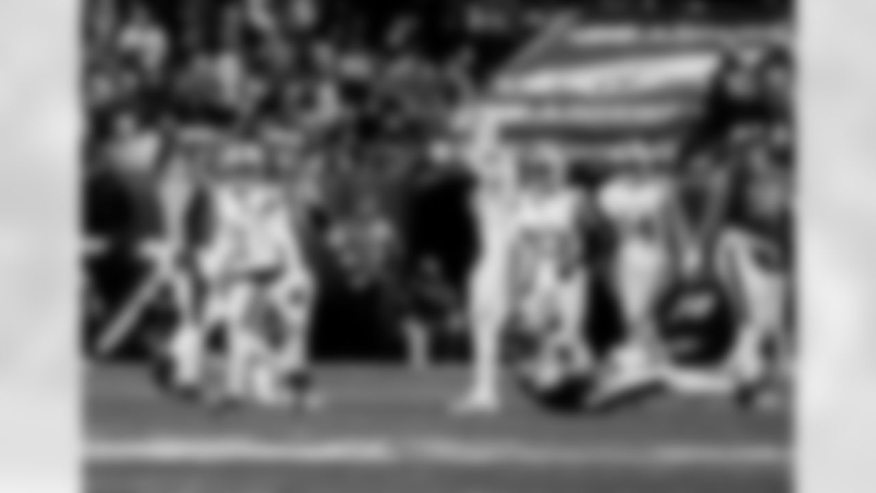 Detroit Lions cornerback Amik Robertson (21), Detroit Lions edge rusher Aidan Hutchinson (97), Detroit Lions cornerback Rock Ya-Sin (23), and Detroit Lions linebacker Alex Anzalone (34) during an NFL football game against the Philadelphia Eagles on Sunday, Nov. 16, 2025 in Philadelphia. (Jeff Nguyen/Detroit Lions via AP)