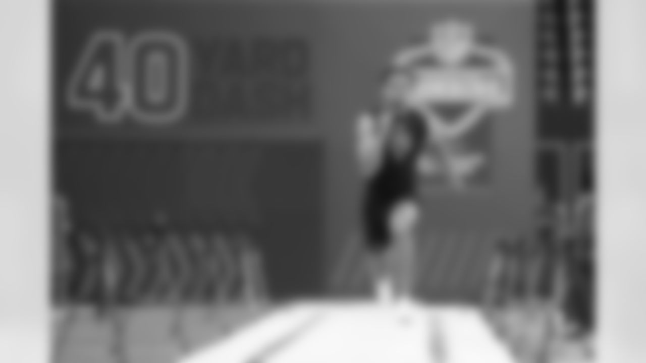 North Dakota State wide receiver Bryce Lance (26) runs the 40-yard dash at the NFL football scouting combine in Indianapolis, Saturday, Feb. 28, 2026. (AP Photo/Michael Conroy)