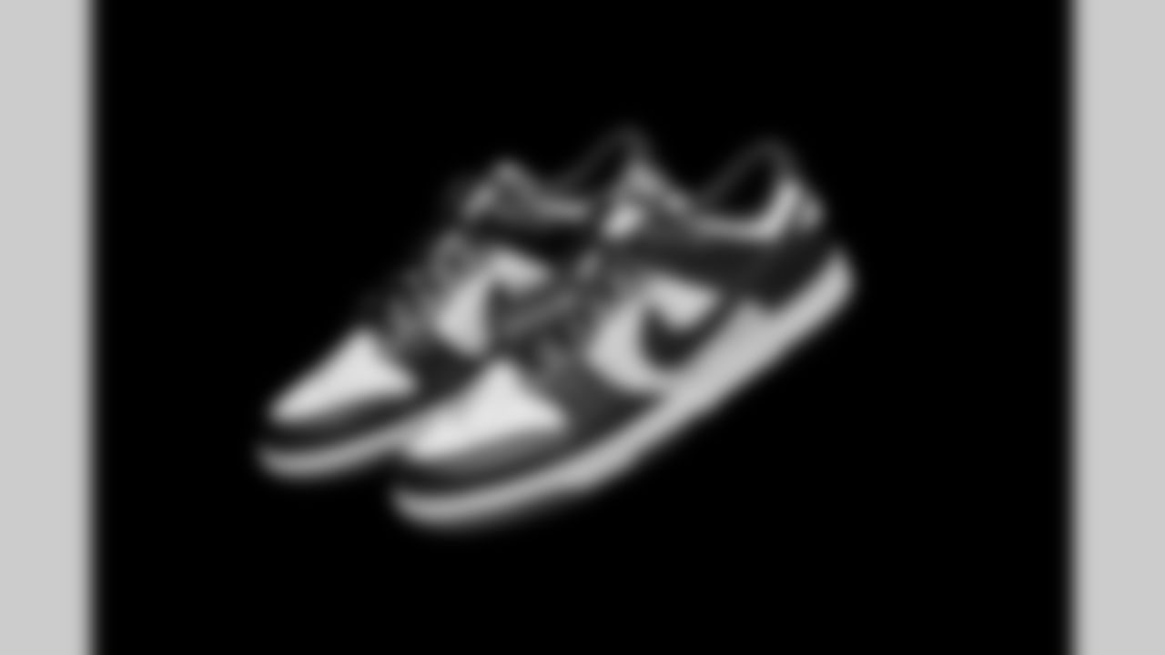 Cleats belonging to Detroit Lions run game coordinator/defensive line coach Kacy Rodgers photographed at the Meijer Performance Center on Nov. 12, 2025 in Allen Park, Mich. (Jeff Nguyen/Detroit Lions)