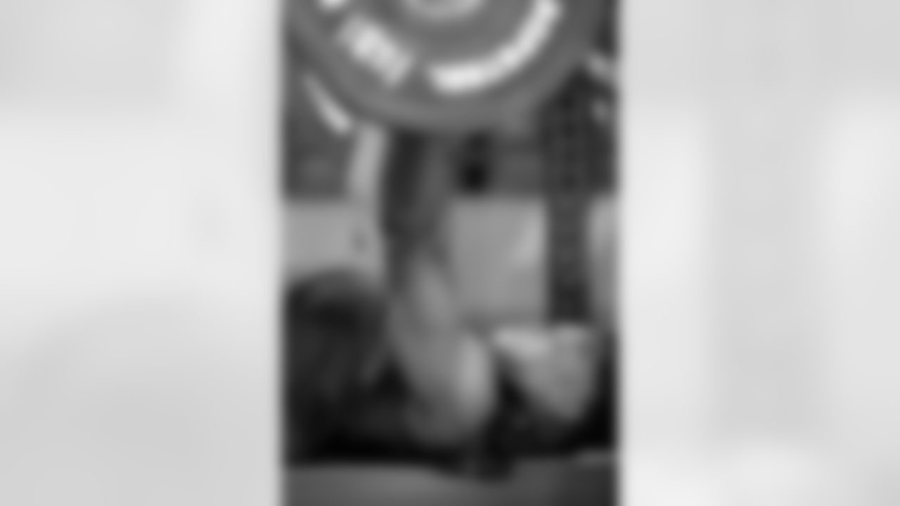 Clemson running back Adam Randall (16) participates in the bench press drill at the NFL football scouting combine, Sunday, March 1, 2026, in Indianapolis. (Gregory Payan/AP Content Services for NFL)