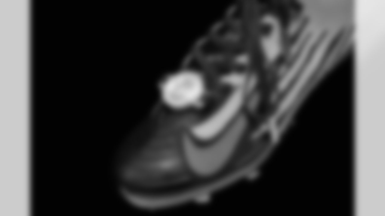 Cleats belonging to Detroit Lions linebacker Derrick Barnes (55) photographed at the Meijer Performance Center on Nov. 12, 2025 in Allen Park, Mich. (Jeff Nguyen/Detroit Lions)