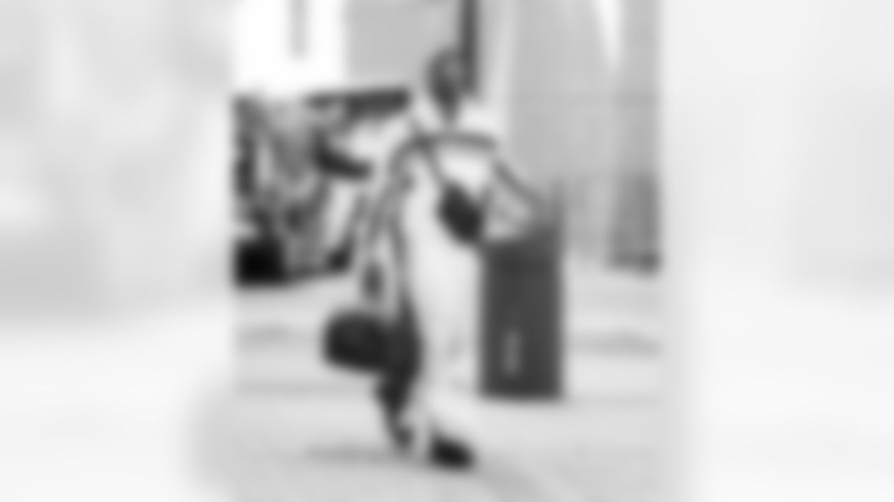 Detroit Lions edge rusher Al-Quadin Muhammad (96) arrives to an NFL football game against the Chicago Bears on Sunday, Sept. 14, 2025 in Detroit. (Jeff Nguyen/Detroit Lions via AP)