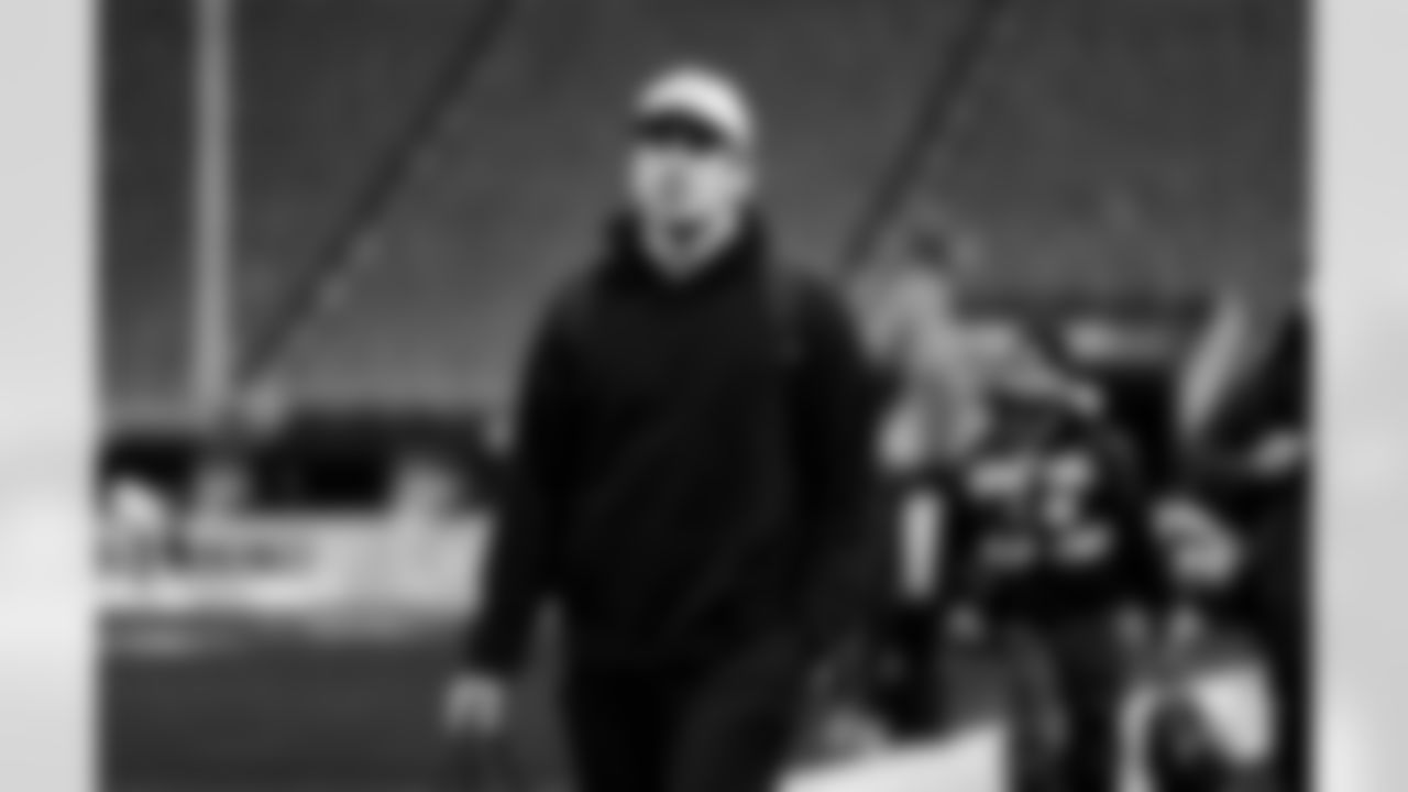 Detroit Lions linebacker Trevor Nowaske (53) arrives to an NFL football game against the Minnesota Vikings on Thursday, Dec. 25, 2025 in Minneapolis. (Jeff Nguyen/Detroit Lions via AP)