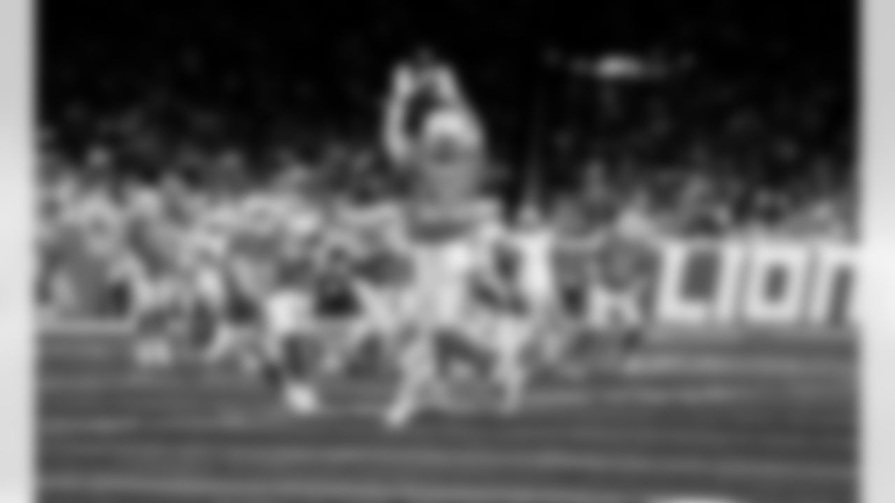 Detroit Lions wide receiver Tom Kennedy (85) during an NFL football game against the Green Bay Packers on Thursday, Nov. 27, 2025 in Detroit. (Jeff Nguyen/Detroit Lions via AP)