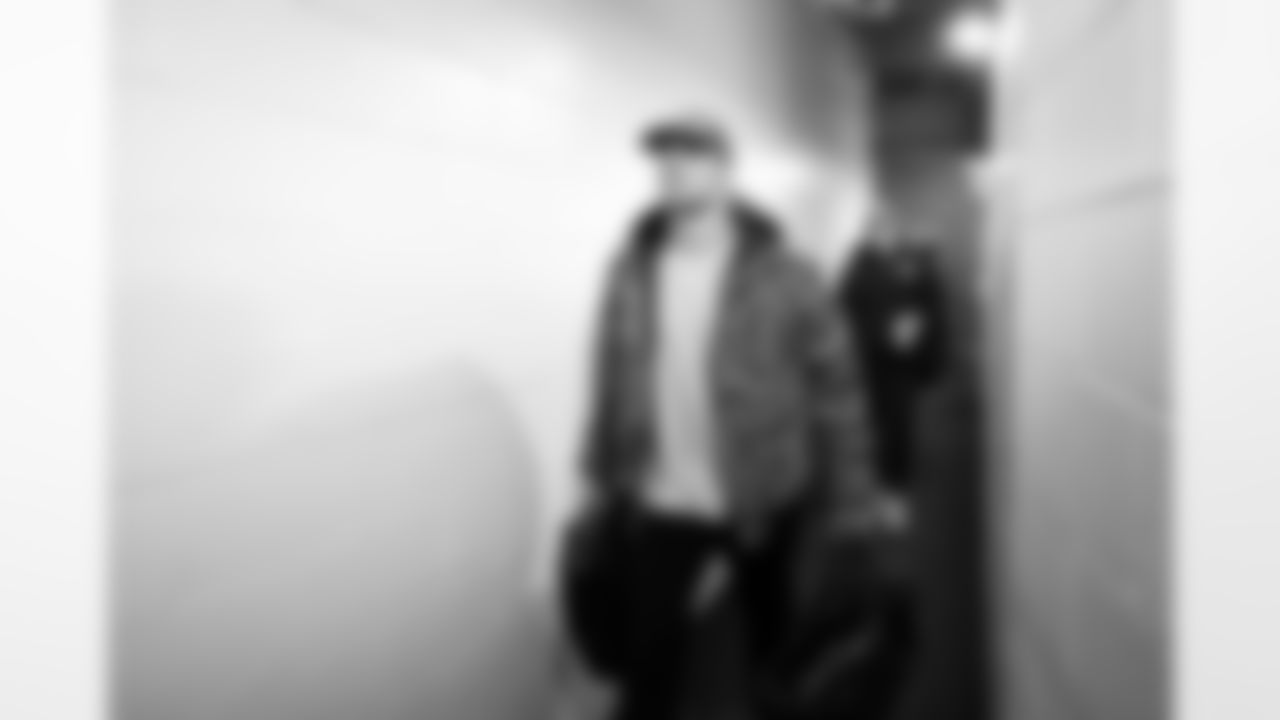 Detroit Lions linebacker Jack Campbell (46) arrives to an NFL football game against the Chicago Bears on Sunday, Jan. 4, 2026 in Chicago. (Jeff Nguyen/Detroit Lions via AP)