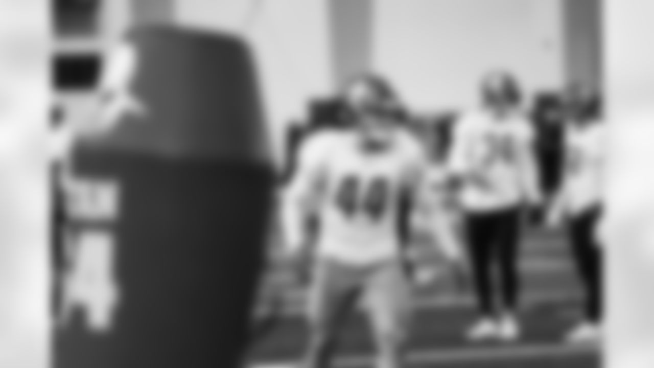 Detroit Lions linebacker Malcolm Rodriguez (44) during practice at the Lions training facility in Allen Park, MI on January 5, 2024. (Jeff Nguyen/Detroit Lions)