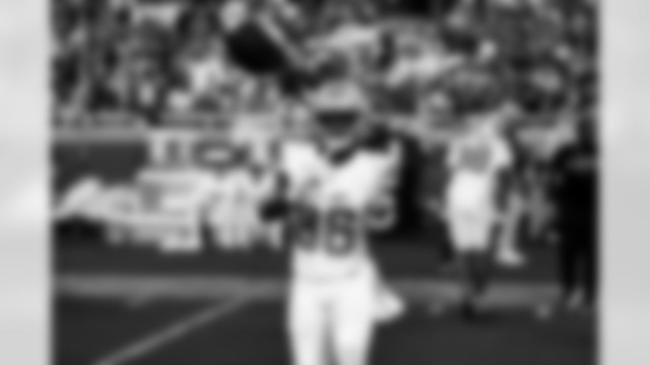 Detroit Lions safety Erick Hallett (36) before an NFL football game against the Kansas City Chiefs on Sunday, Oct. 12, 2025 in Kansas City, MO. (Jeff Nguyen/Detroit Lions via AP)