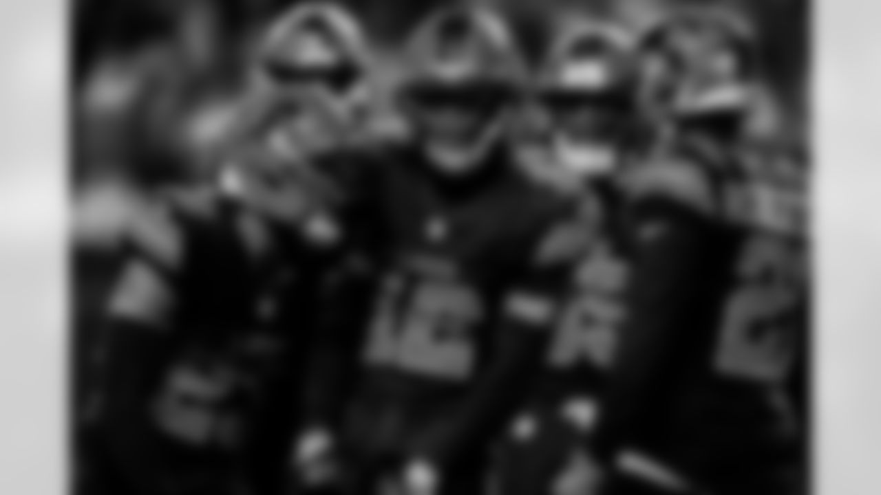 Detroit Lions safety Thomas Harper (12) celebrates after an interception during an NFL football game against the New York Giants on Sunday, Nov. 23, 2025 in Detroit. (Jeff Nguyen/Detroit Lions via AP)