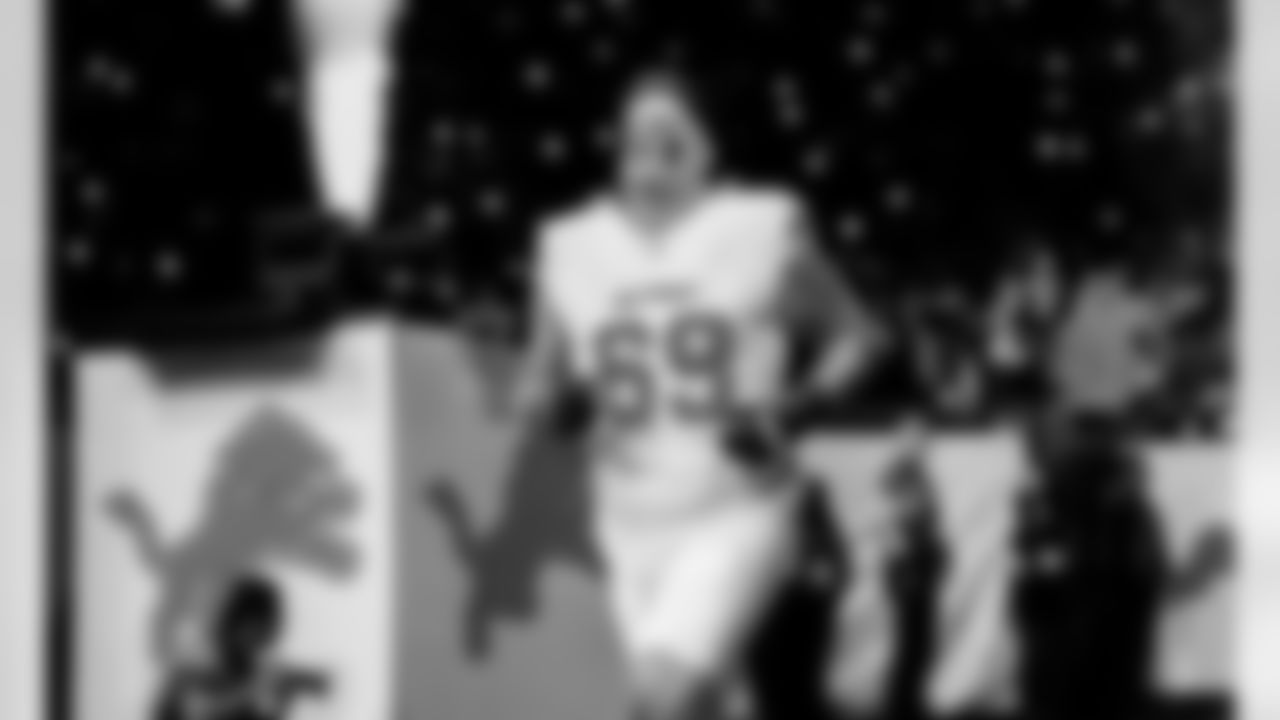 Detroit Lions offensive lineman Tate Ratledge (69) before an NFL football game against the Dallas Cowboys on Thursday, Dec. 4, 2025 in Detroit. (Jeff Nguyen/Detroit Lions via AP)