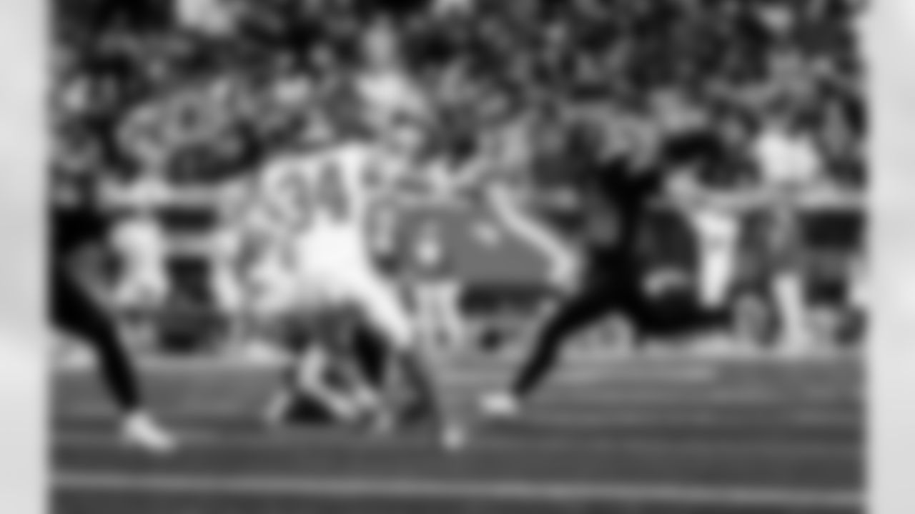 Detroit Lions kicker Jake Bates (39) kicks an extra point during an NFL football game against the New York Giants on Sunday, Nov. 23, 2025 in Detroit. (Jeff Nguyen/Detroit Lions via AP)