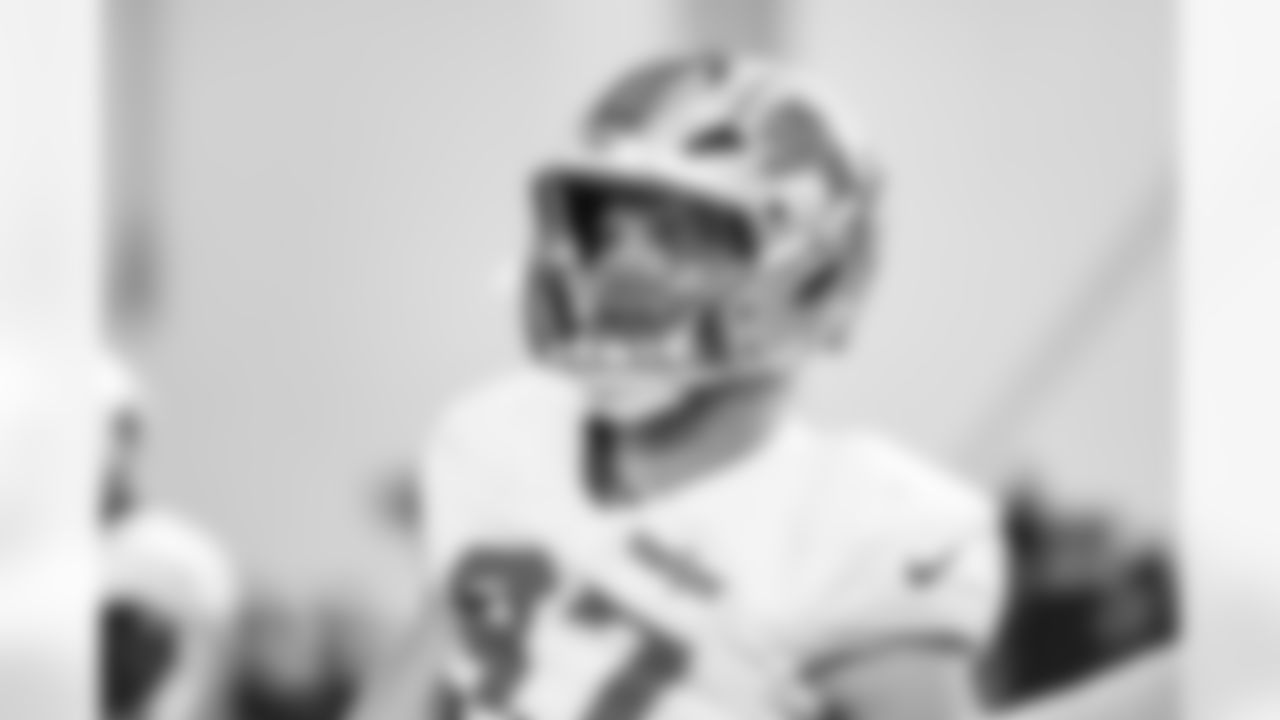 Detroit Lions edge rusher Aidan Hutchinson (97) during practice at the Meijer Performance Center on Dec. 10, 2025 in Allen Park, Mich. (Jeff Nguyen/Detroit Lions)