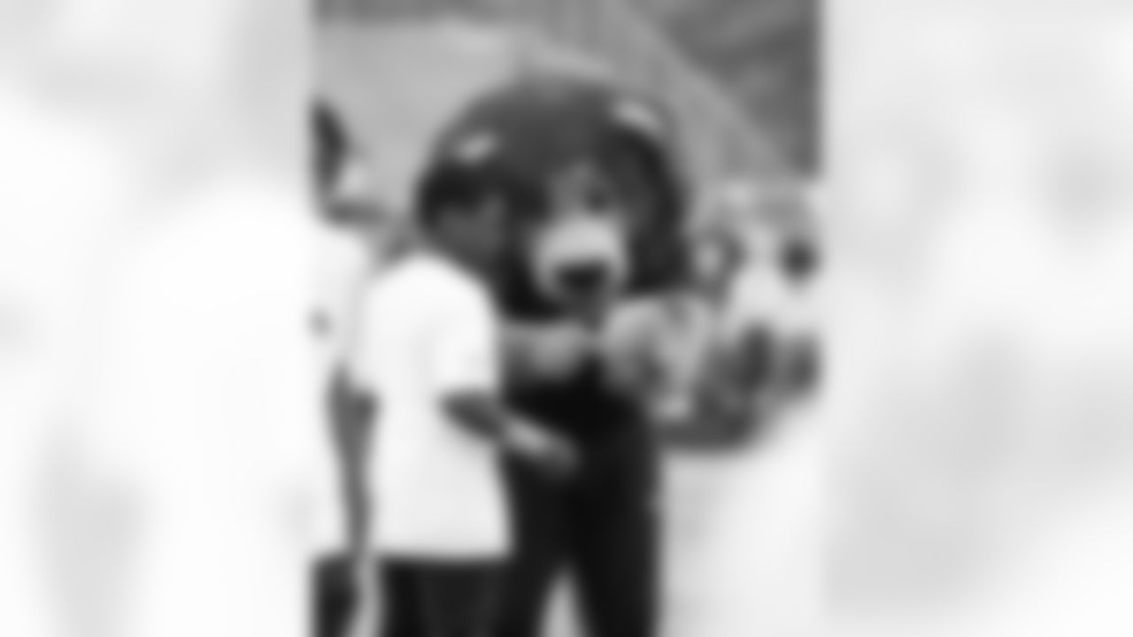 A student and Detroit Lions Mascot Roary during Field Day at Detroit Lions Academy on June 6, 2025 in Detroit. (Izzy Rincon/Detroit Lions)