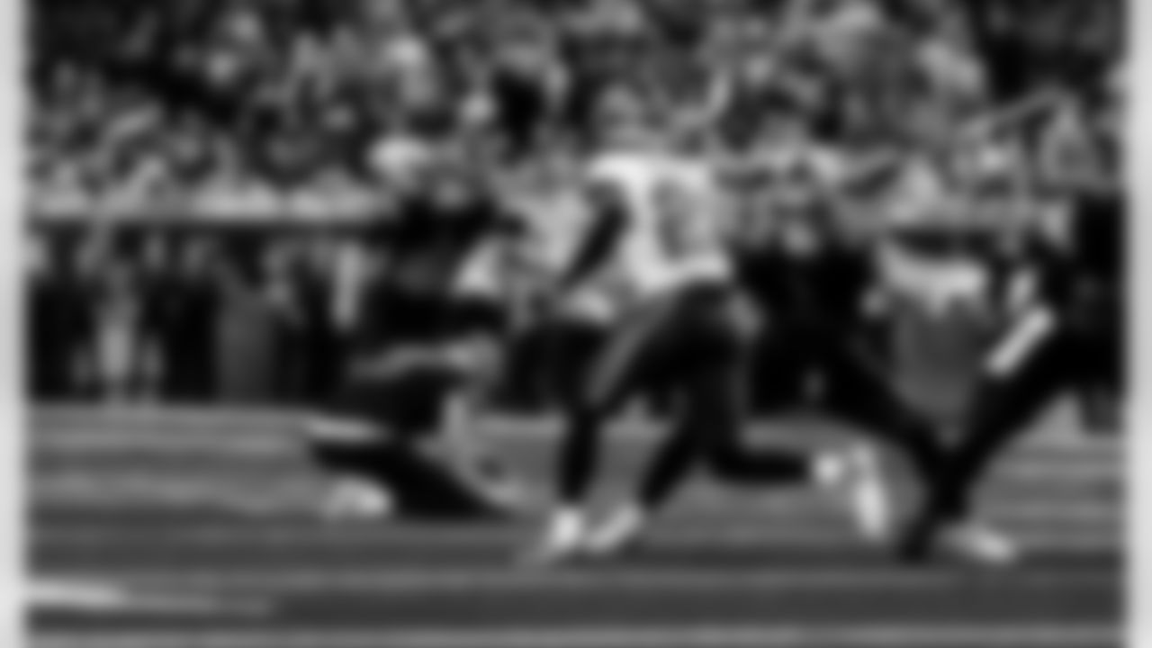 Detroit Lions kicker Jake Bates (39) kicks a field goal during an NFL football game against the Tampa Bay Buccaneers on Monday, Oct. 20, 2025 in Detroit. (Jeff Nguyen/Detroit Lions via AP)