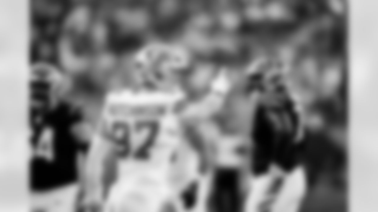 Detroit Lions edge rusher Aidan Hutchinson (97) during an NFL football game against the Cincinnati Bengals on Sunday, Oct. 5, 2025 in Cincinnati. (Jeff Nguyen/Detroit Lions via AP)